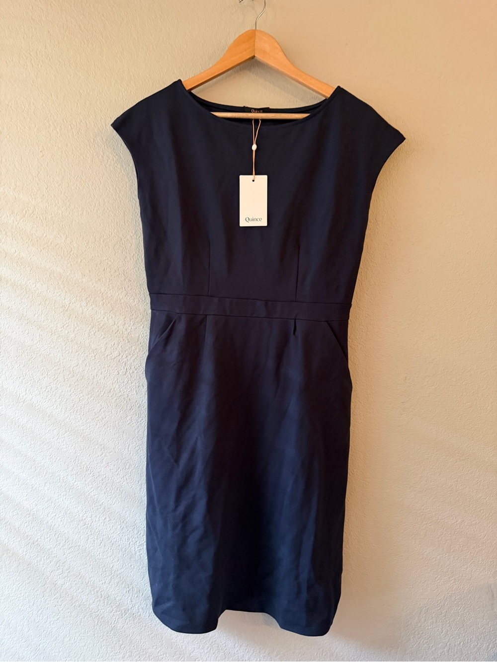 Quince Ultra Stretch Ponte Cap Sleeve Navy Sheath Dress - Work Dress NWT